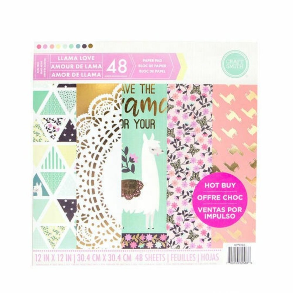 Craft Smith- Paper Pad, Llama Love- 12" x 12" -48 paper sheet Acid free
